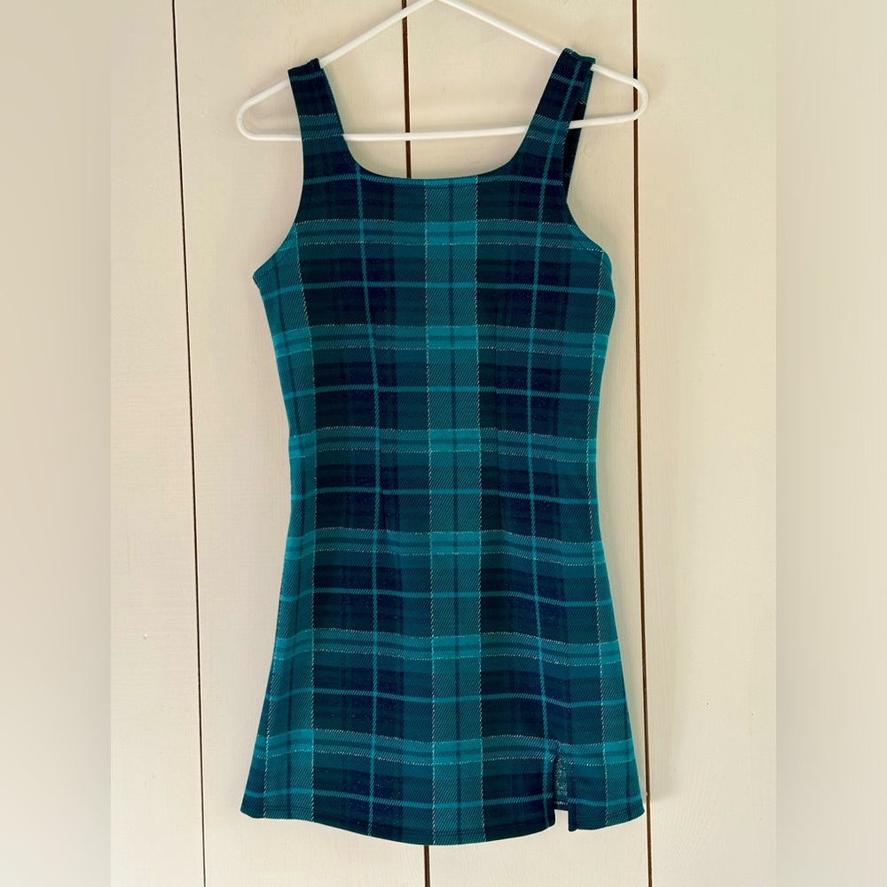 So Girls Plaid Tartan Dress L (10-12) Tartan Green Silver Metallic Thread NWT
